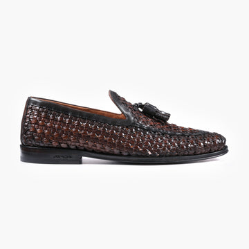 Men's Brown Woven Leather Tassel Loafer - right side