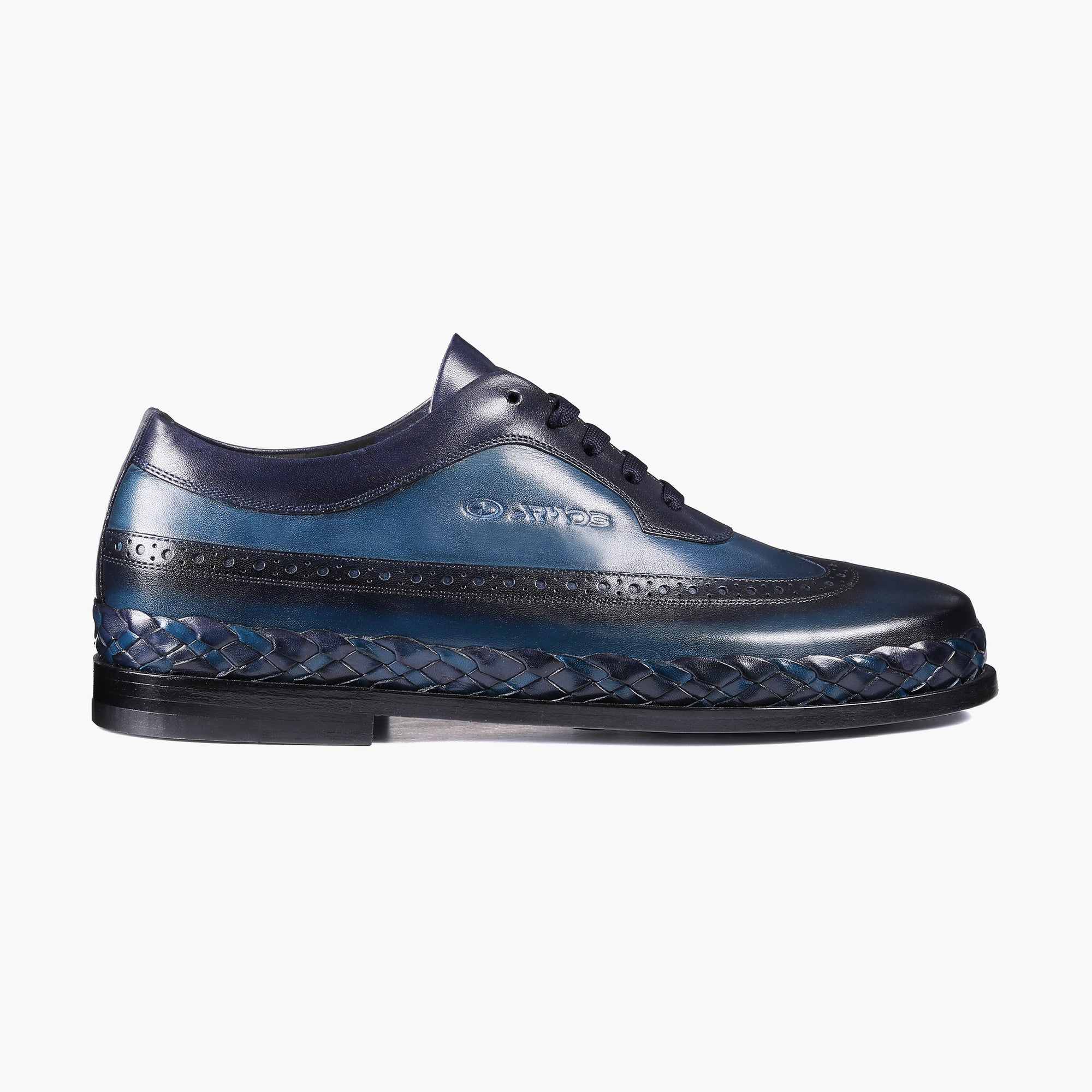 Men's Blue Brogue Leather Sneaker