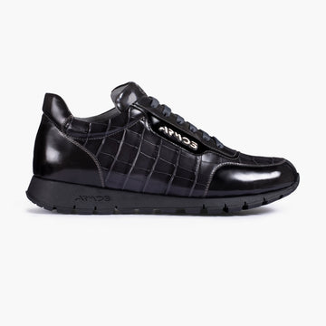 Men's Gray Croc-Embossed Leather Sneaker - right side