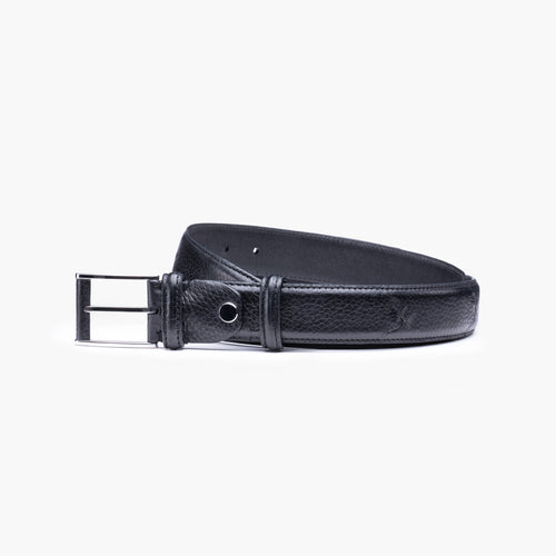 Grained black leather belt