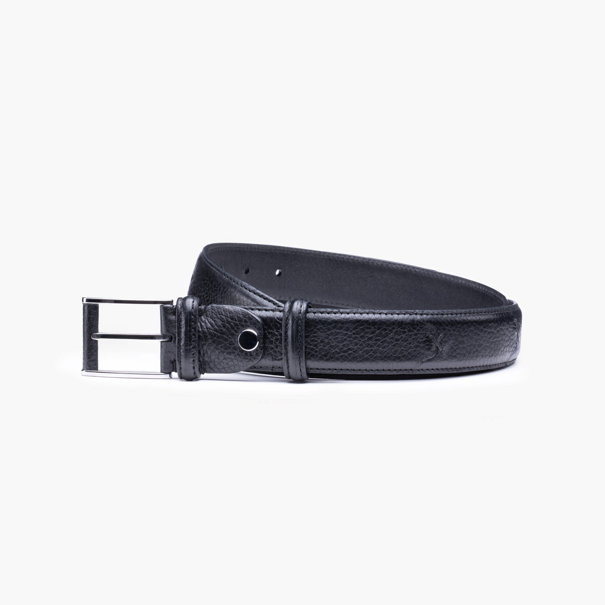 Grained black leather belt