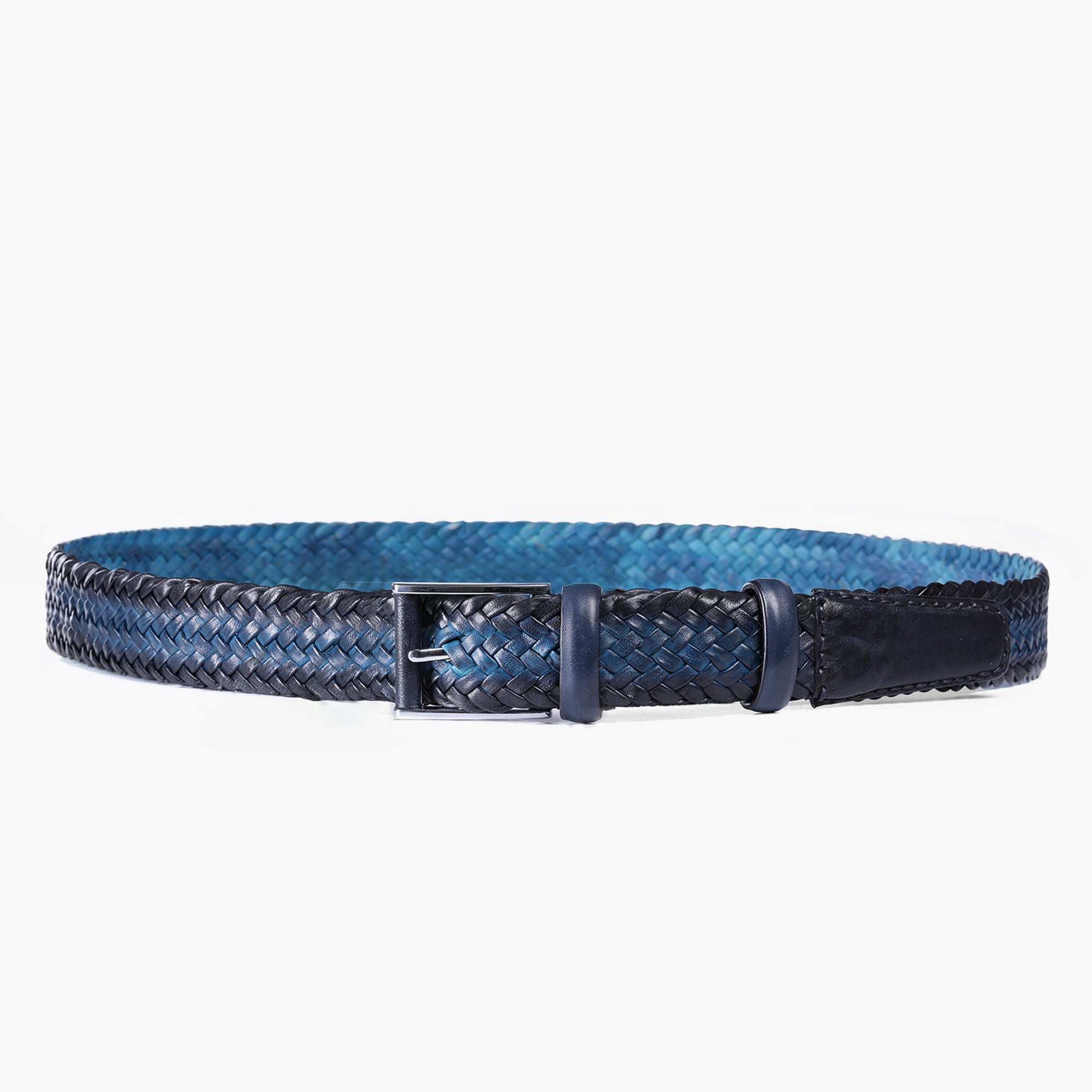 Men’s Blue Patina Braided Leather Belt - full view