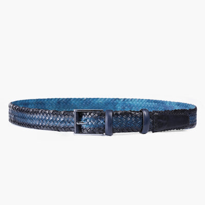 Men’s Blue Patina Braided Leather Belt - full view