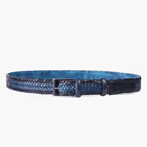 Men’s Blue Patina Braided Leather Belt - full view