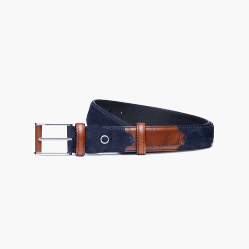 Men’s Navy Blue Nubuck & Leather Belt
