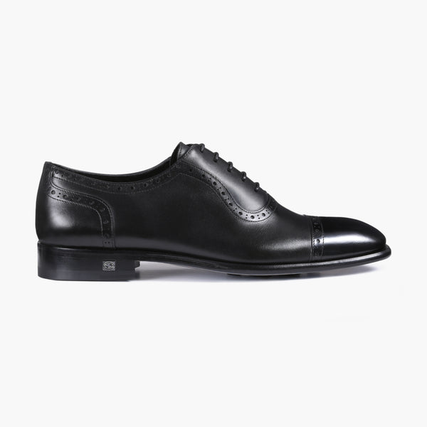 Men’s Black Leather Cap-Toe Oxford
