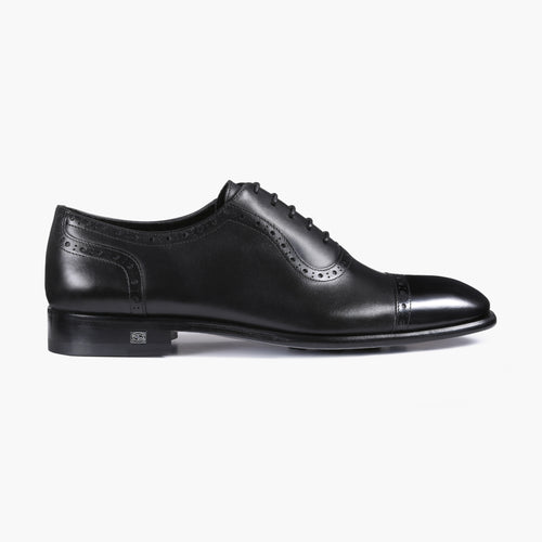 Men’s Black Leather Cap-Toe Oxford