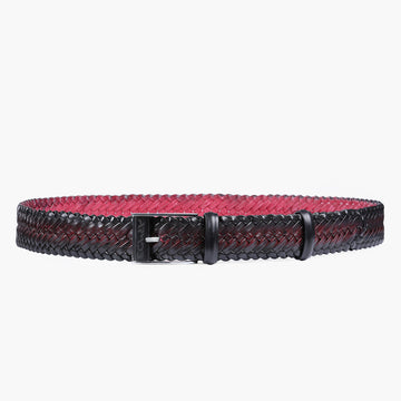 Men’s Burgundy Patina Braided Leather Belt - full view