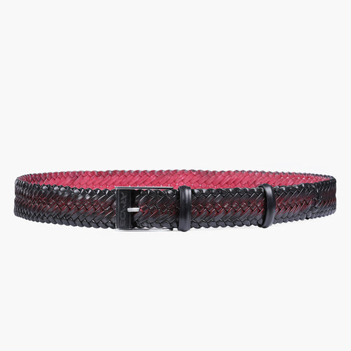 Men’s Burgundy Patina Braided Leather Belt - full view