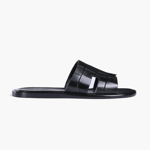 Men’s Black Croc-Embossed Leather Slide - right side