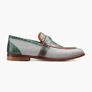 Men's Beige & Green Fiber Crocodile Loafer