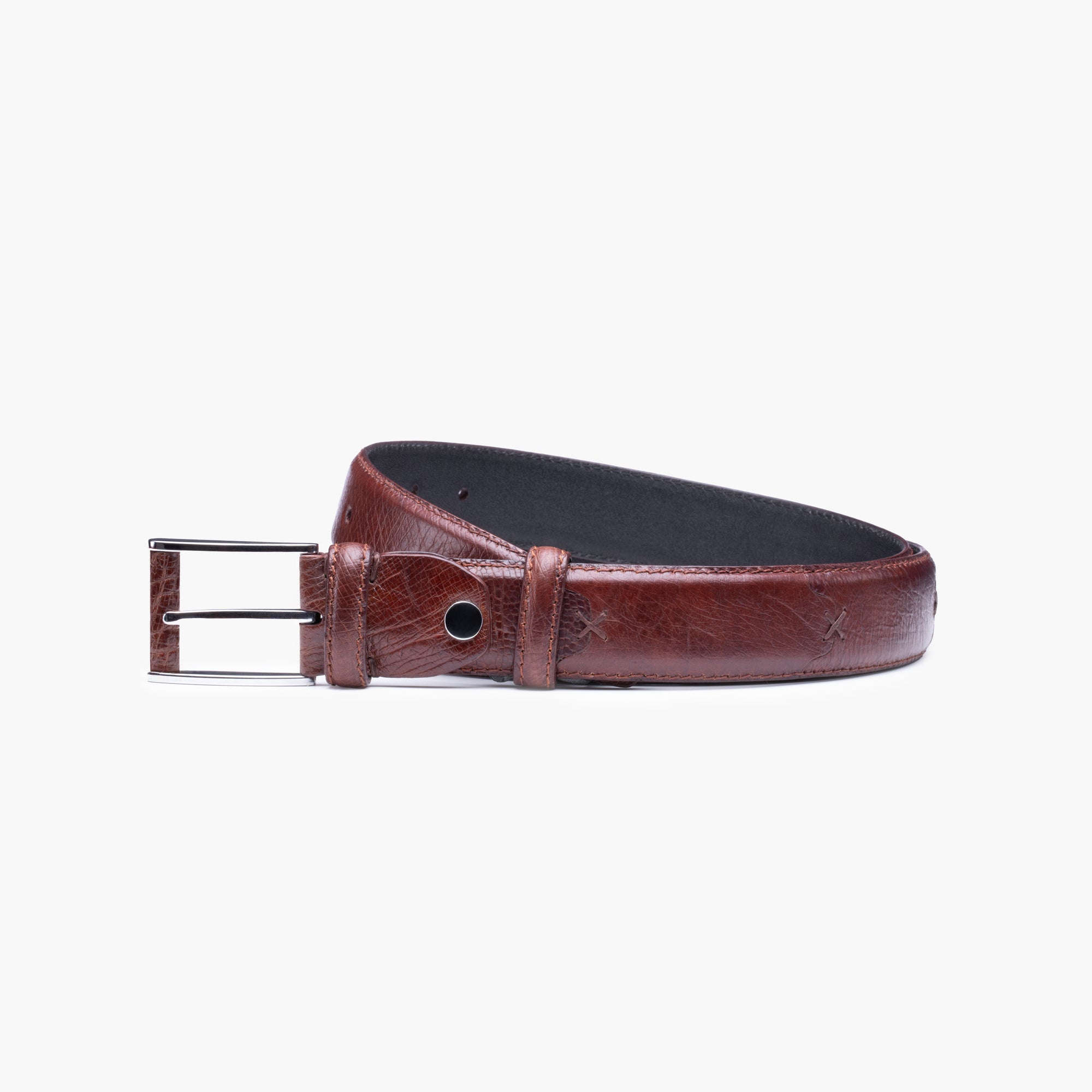 Grained dark espresso leather belt