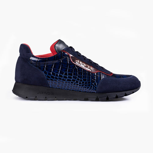 Men's Blue Croc-Embossed Leather Sneaker