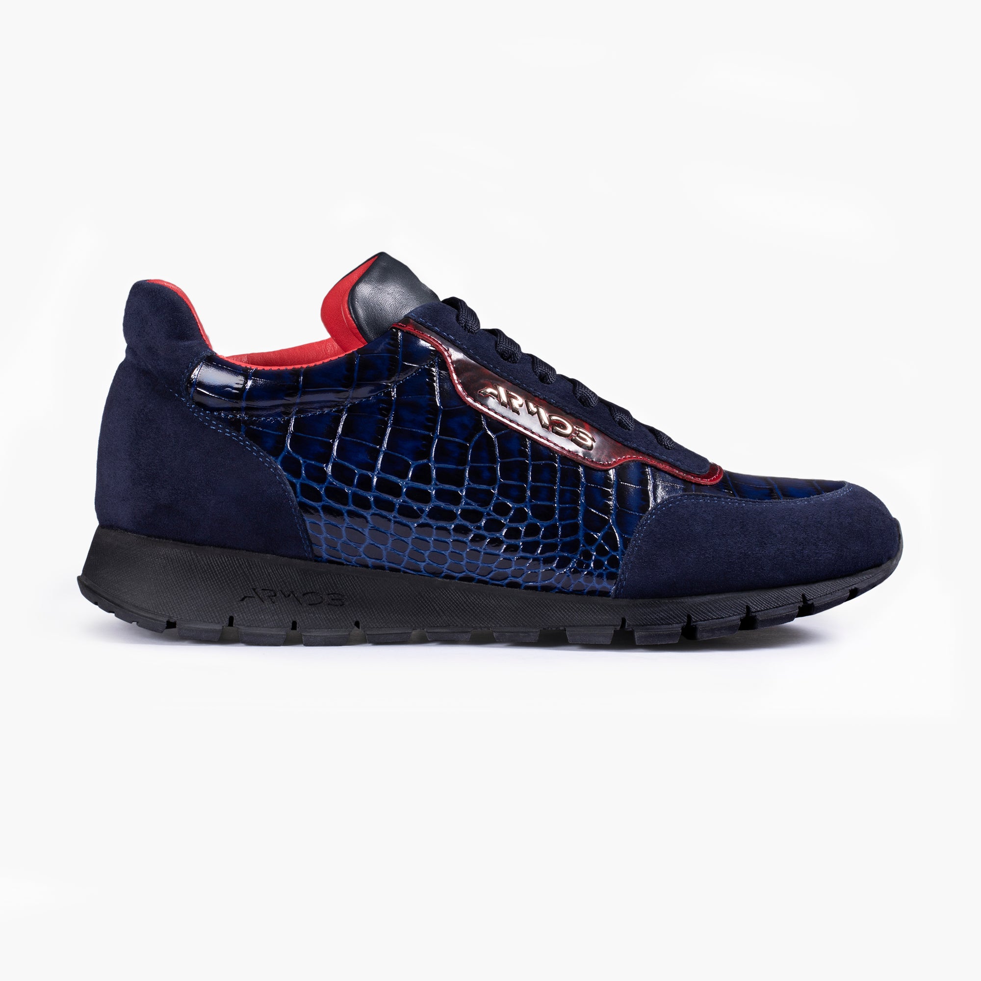Men's Blue Croc-Embossed Leather Sneaker