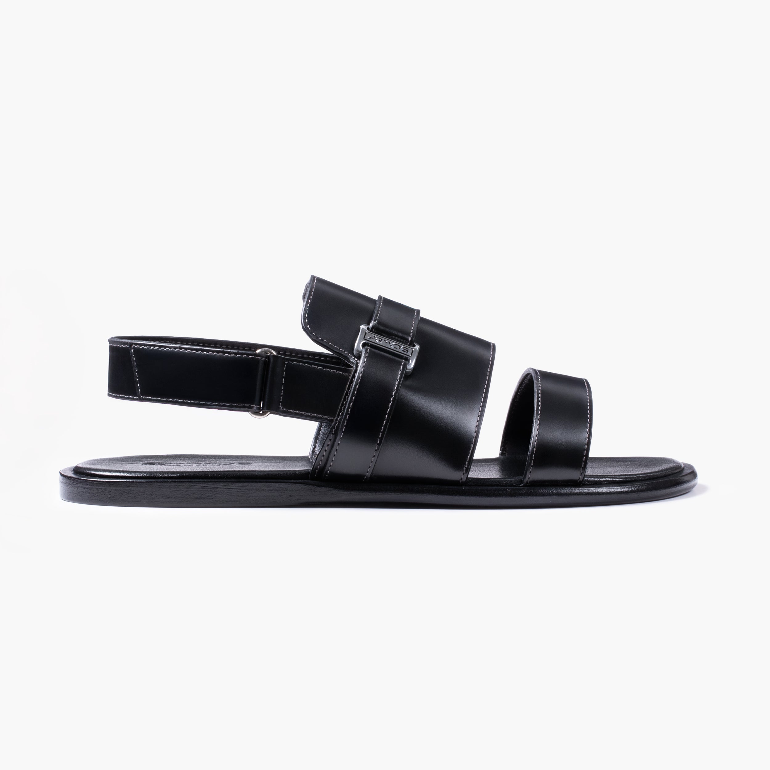 Men's Black Leather Back-Strap Sandals | ARMOS