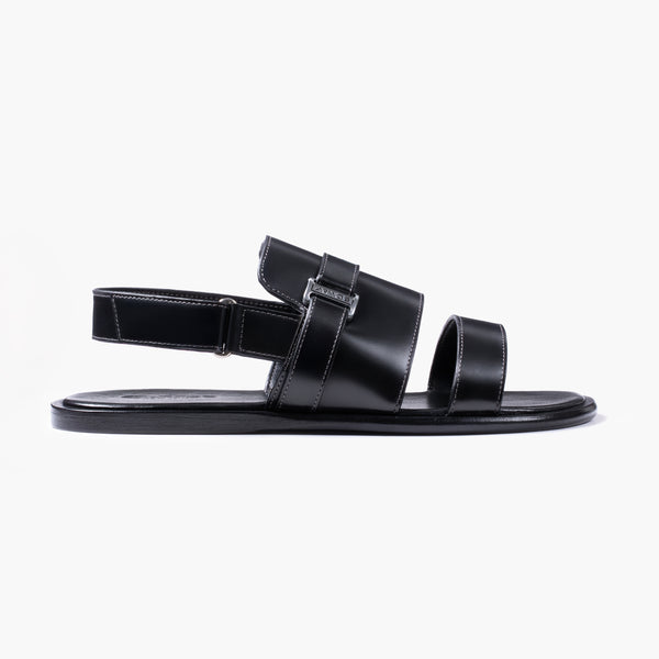 Men's Black Leather Back-Strap Sandal