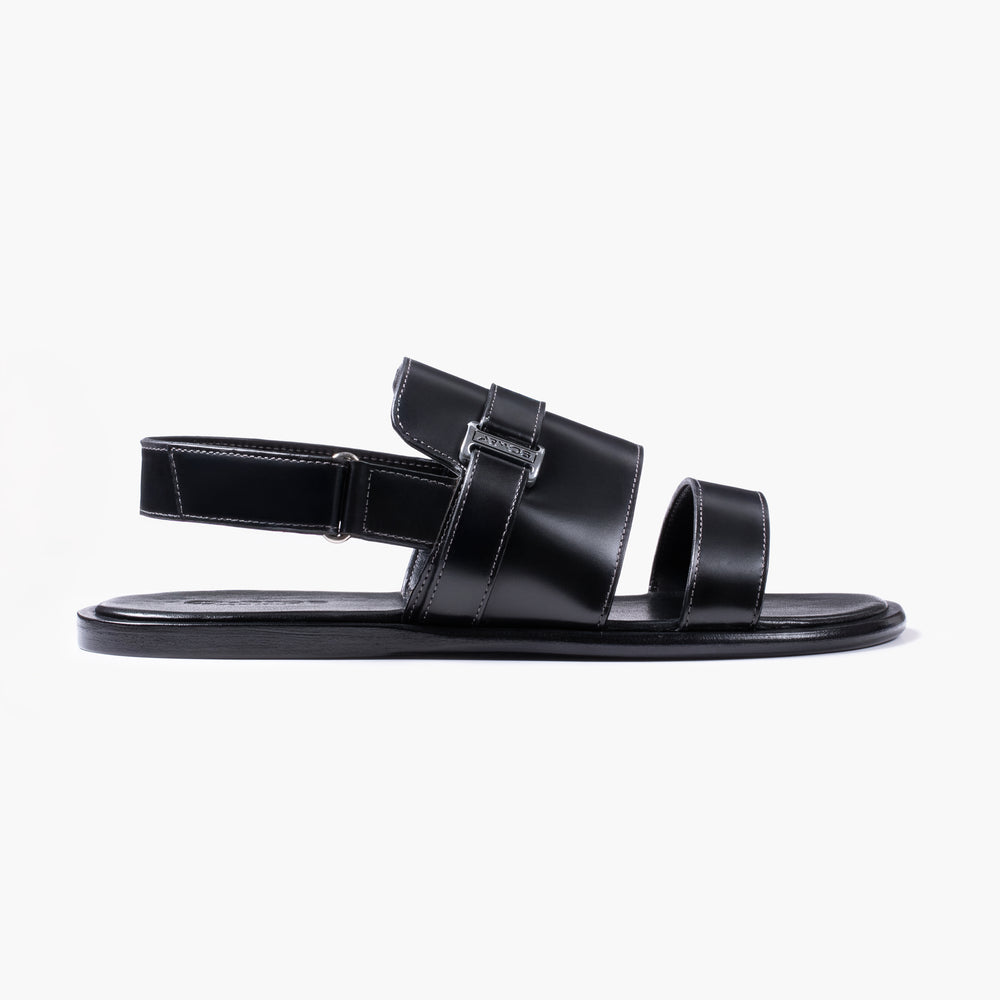 Men's Black Leather Back-Strap Sandal