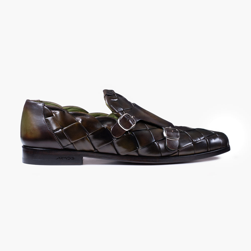Men's Green Woven Double Monk Strap