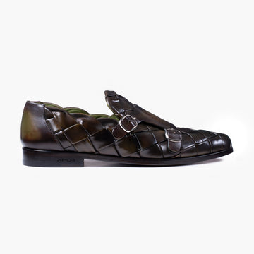 Men's Green Woven Double Monk Strap - right side