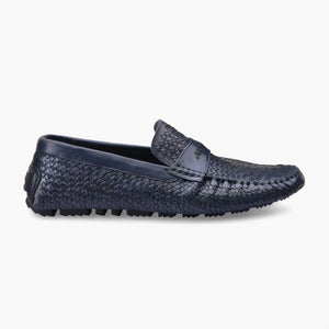 Men's Dark Blue Woven Leather Moccasin