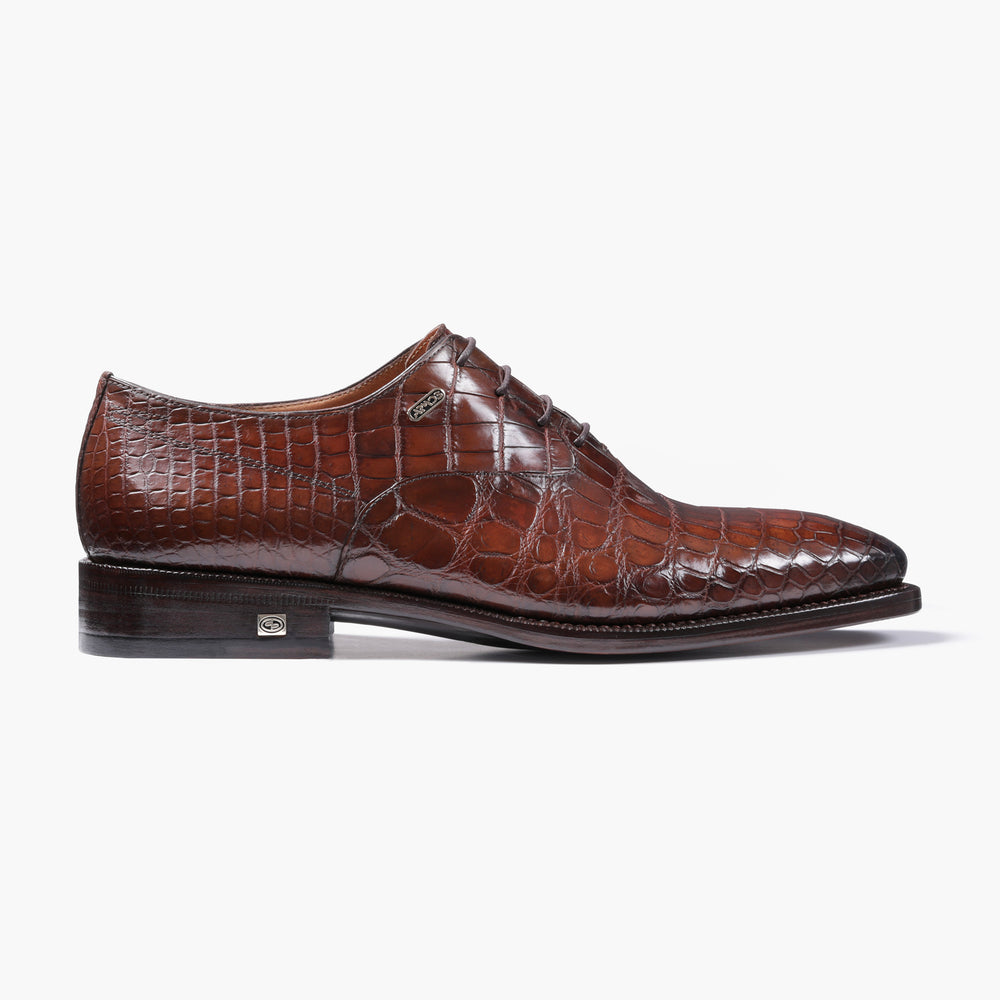 Men's Brown Patina Crocodile Leather Oxford