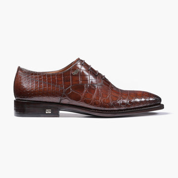Men's Brown Patina Crocodile Leather Oxford - right side