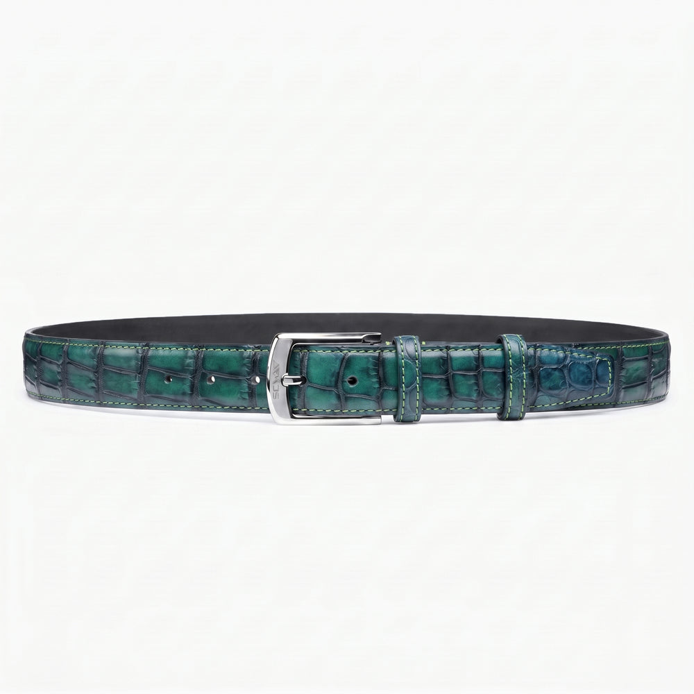 Men’s Green Patina Crocodile Leather Belt
