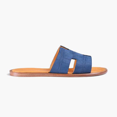Men’s Blue Croc-Embossed Leather Slide - right side