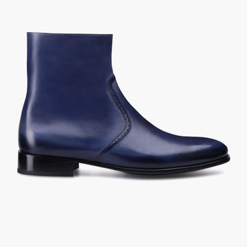Men's Blue Patina Leather Ankle Boot - right side