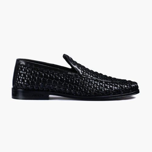 Men's Black Woven Leather Loafer