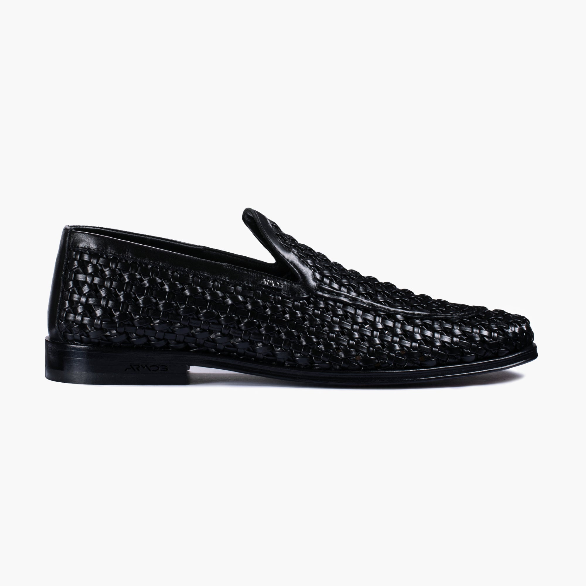 Men's Black Woven Leather Loafer