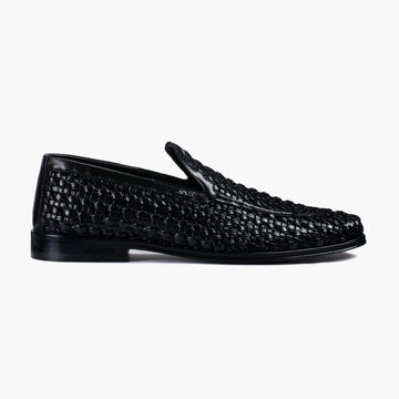 Men's Black Woven Leather Loafer - right side