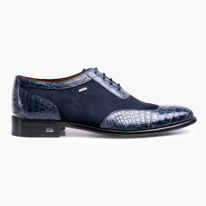 Men's Dark Blue Crocodile & Suede Oxford