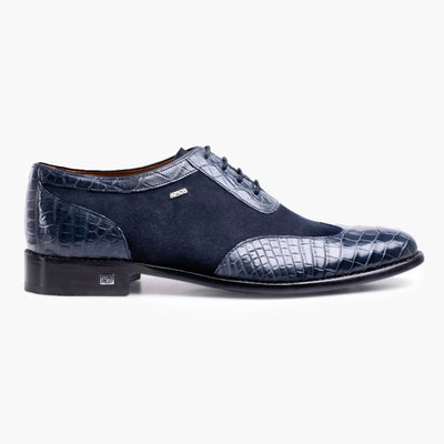 Men's Dark Blue Crocodile & Suede Oxford