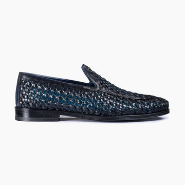 Men's Blue Woven Leather Loafer - right side
