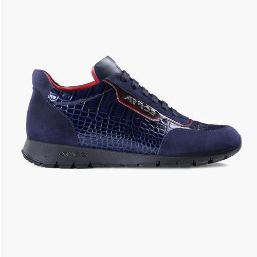 Men’s Navy Croc-Embossed Leather Sneaker - right side