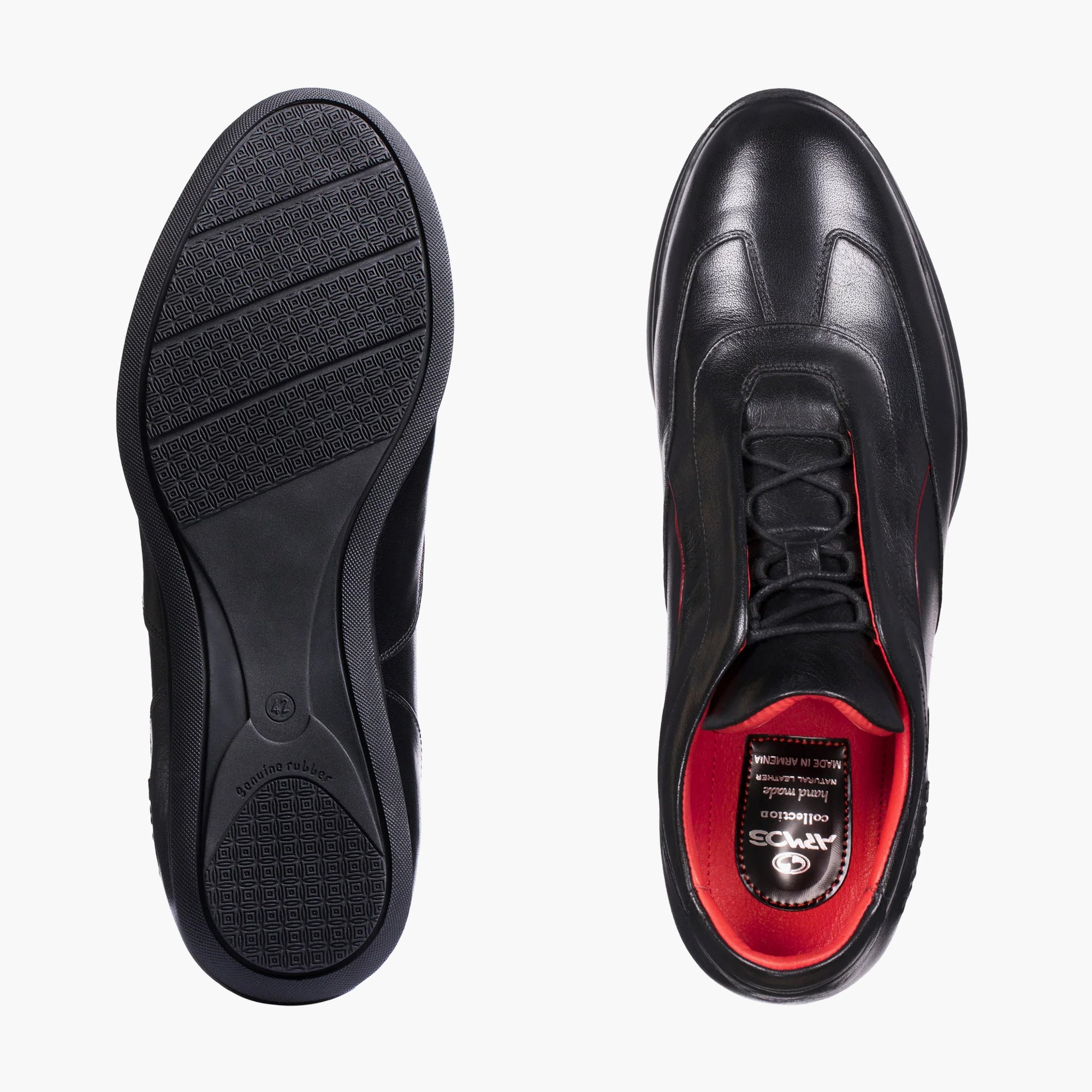 Men’s Black Leather Sneaker with Red Lines