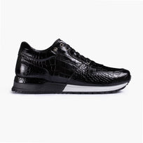 Men's Black Croc-Embossed Leather Sneaker - right side