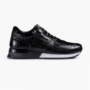 Men's Black Croc-Embossed Leather Sneaker - right side