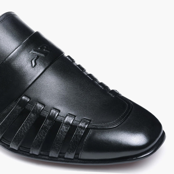 Men’s Black Leather Side-Strap Sandal