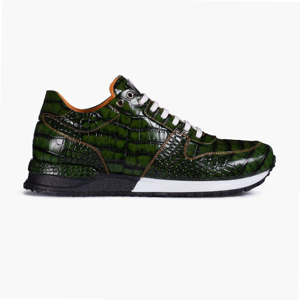 Men's Green Croc-Embossed Leather Sneaker