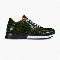 Men's Green Croc-Embossed Leather Sneaker - right side