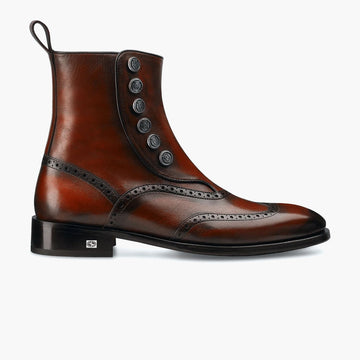 Men's Cognac Leather Brogue Boot - right side