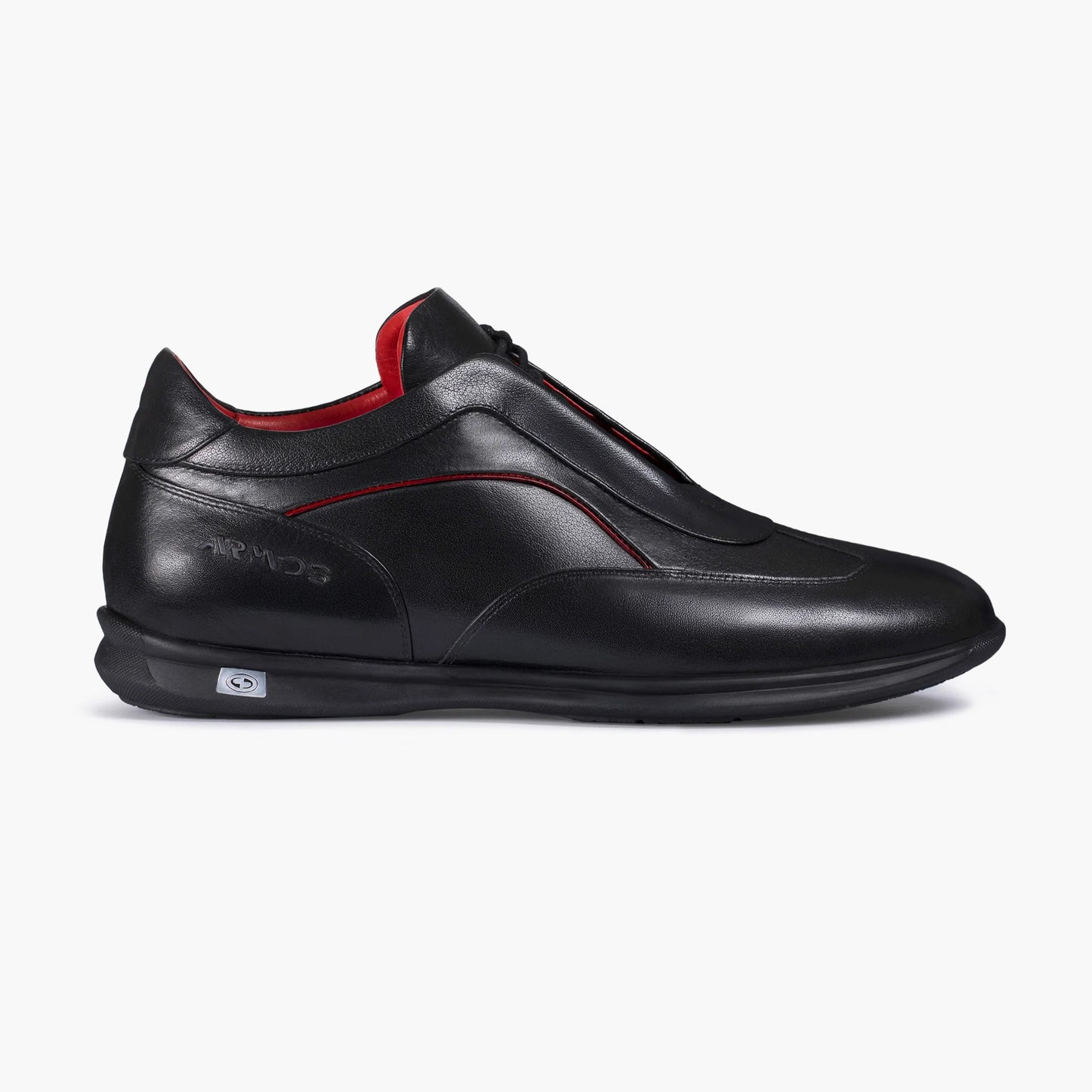 Men’s Black Leather Sneaker with Red Lines