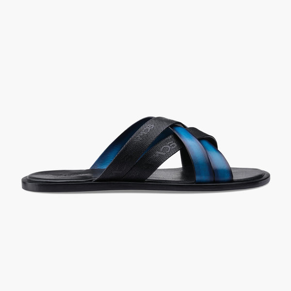 Men's Black And Blue Cross-strap Sandal