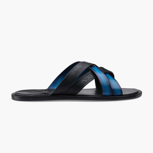 Men's Black And Blue Cross-strap Sandal
