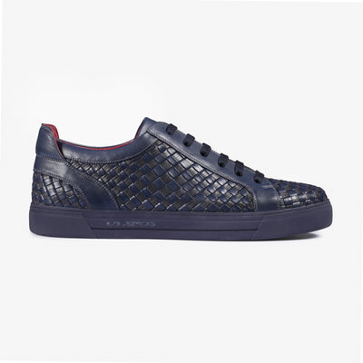 Men’s Dark Blue Leather Woven Sneaker