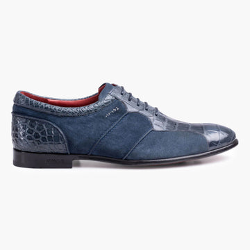 Men's Blue Crocodile & Suede Oxford - right side