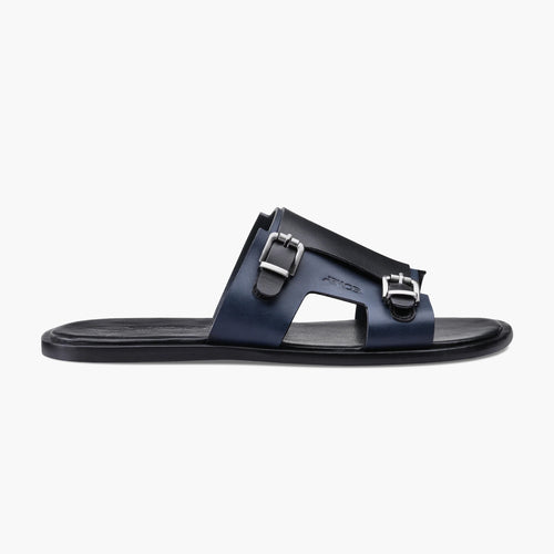 Men's Black & Blue Leather Slide Sandal