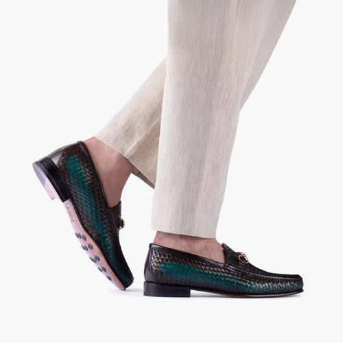 Men's Brown & Green Woven Moccasin